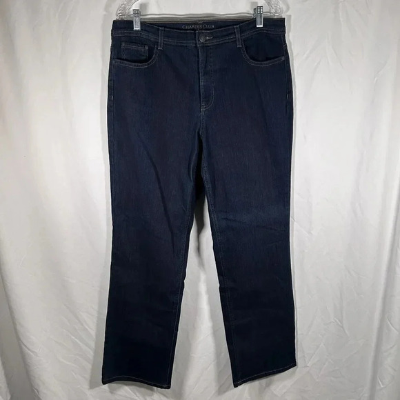 Charter Club Jeans Women's 14 Dark Wash Blue High Rise Cotton Blend Pants - Picture 1 of 9